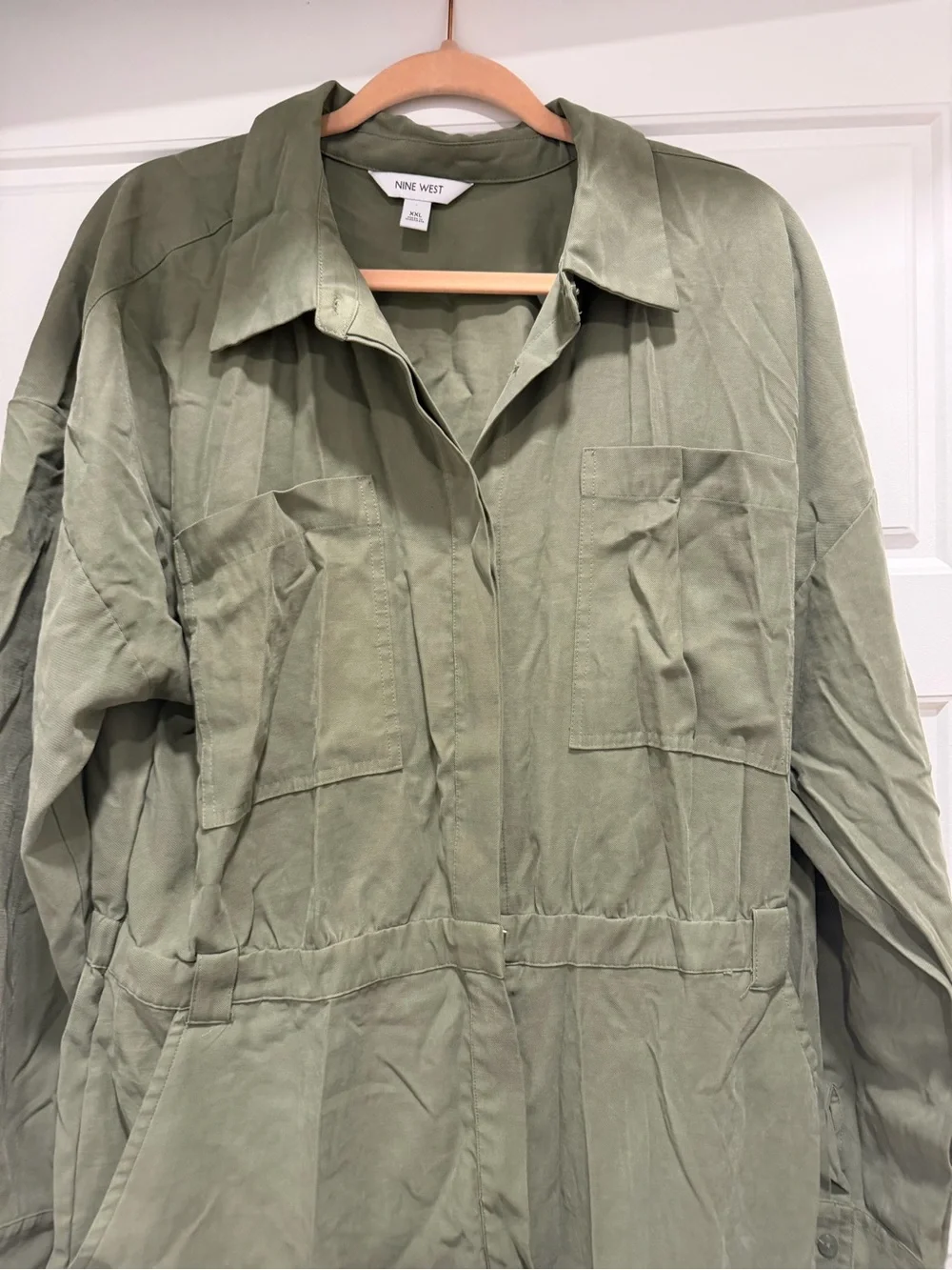 Nine West Utility Jumpsuit in Olive Green - Picture 3 of 6